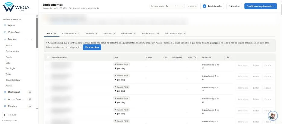 Tela Inventário do Sistema Wega ia-fi