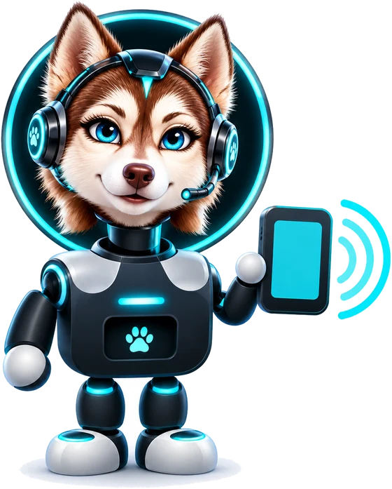 Lulu como atendente digital: corpo de robô, headset e um tablet na mão